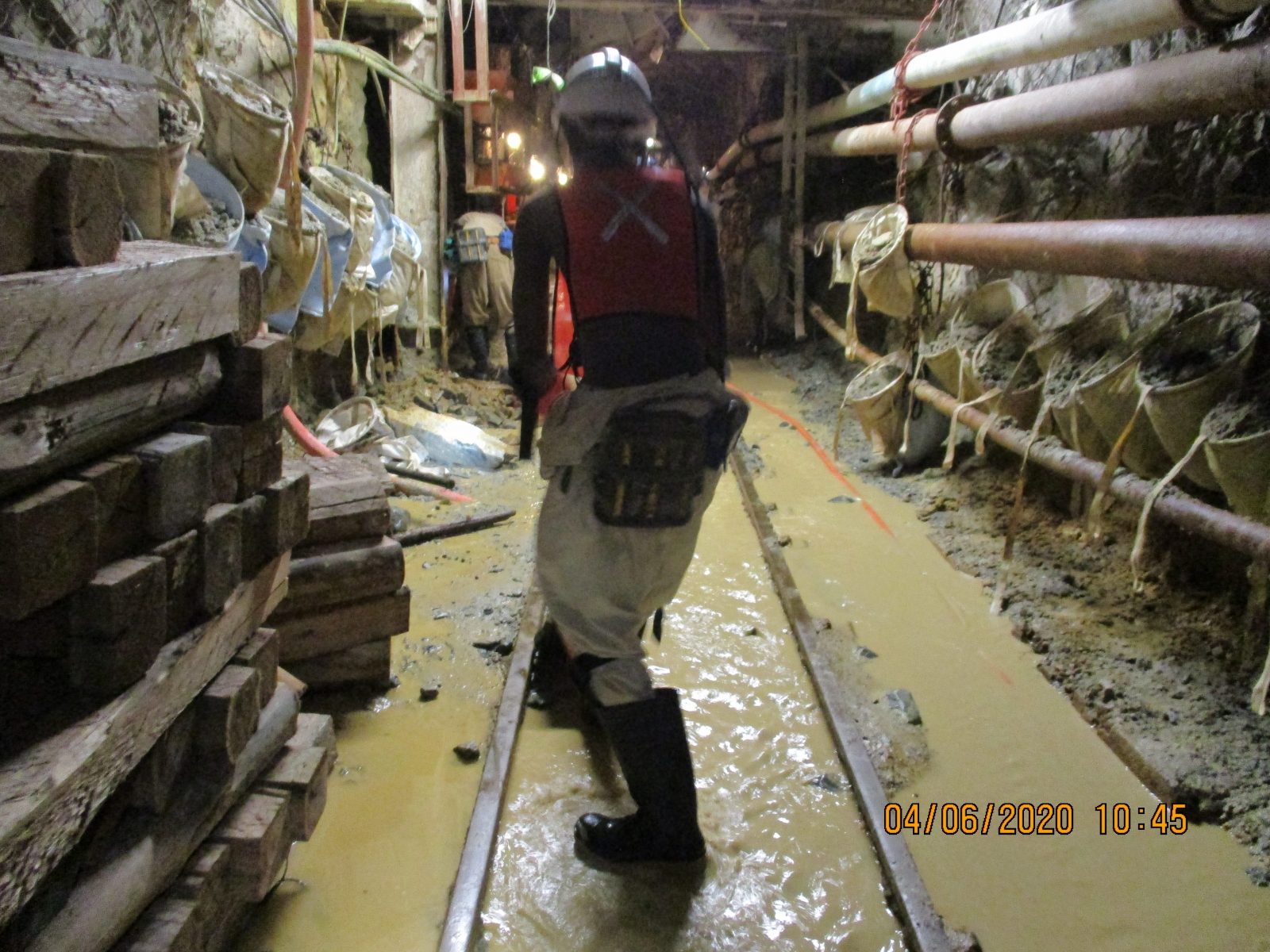 New rails and sleepers laid during rail rehabilitation underground