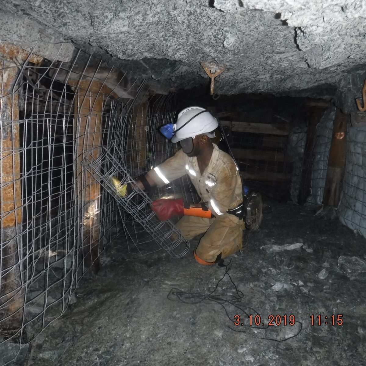 HDPE backfill reticulation piping installed along an underground haulage