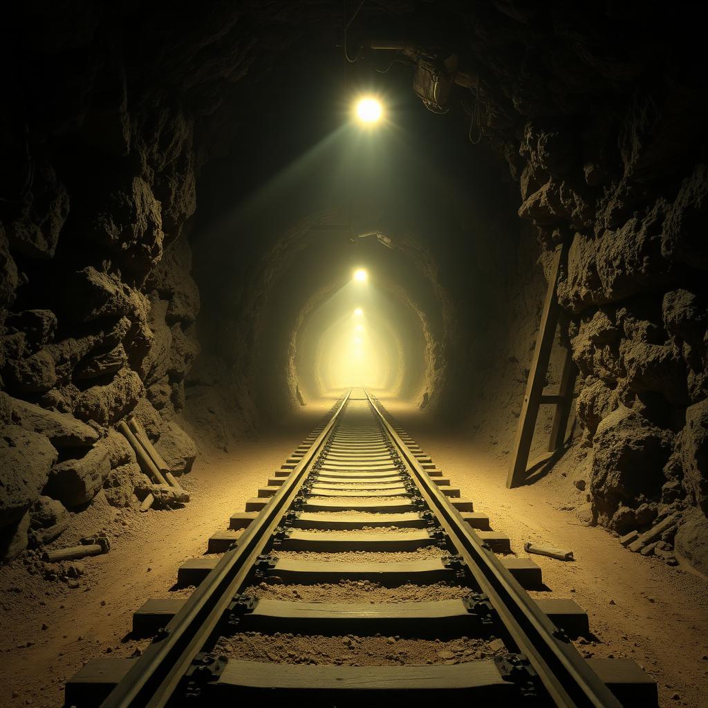 Hard-rock underground tunnel with rail track