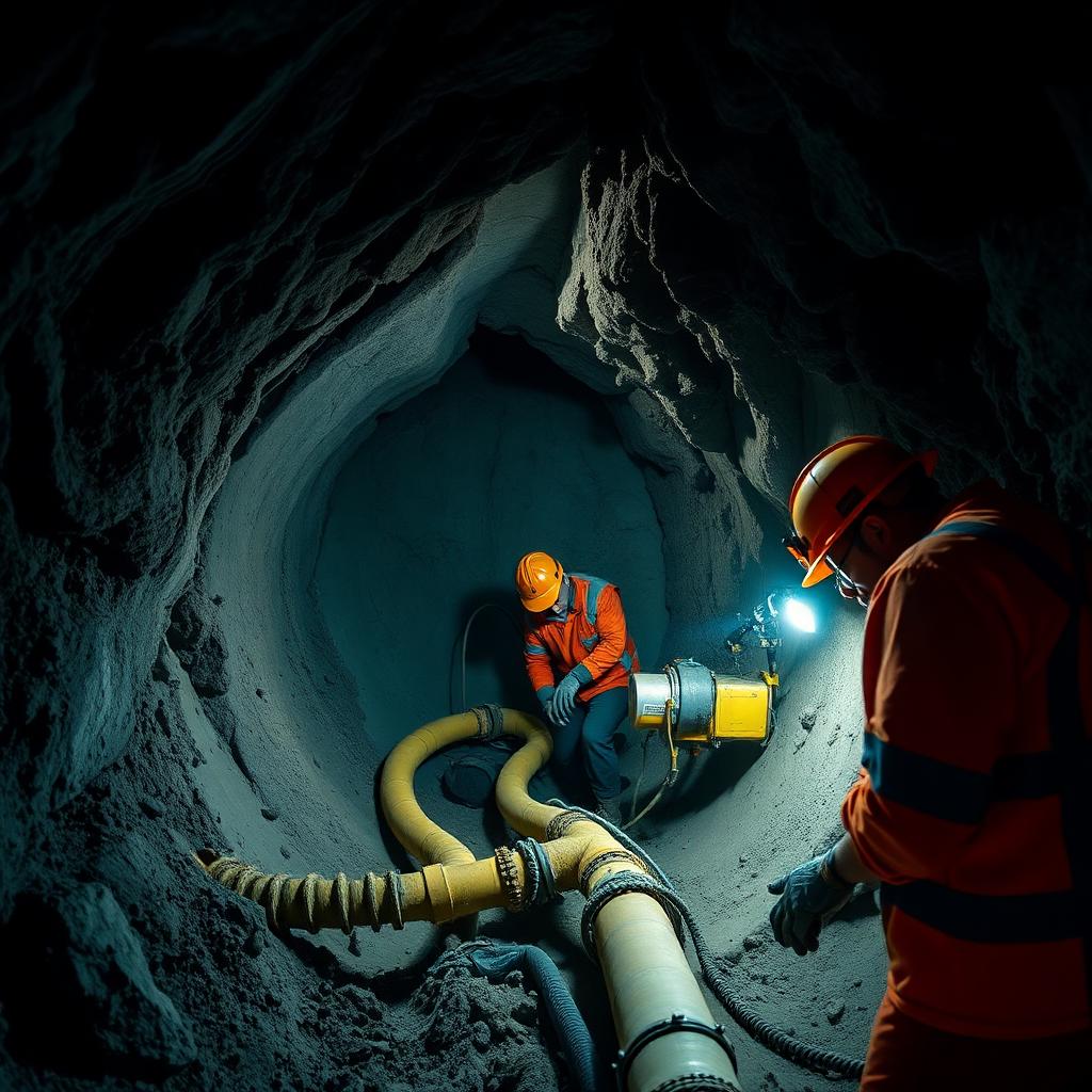 Contract mining crew installing backfill reticulation underground